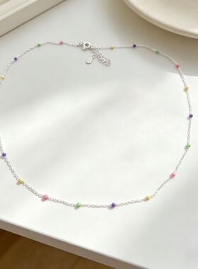 IU同款彩虹豆豆S925纯银项链女气质甜美个性冷淡风颈链简约锁骨链