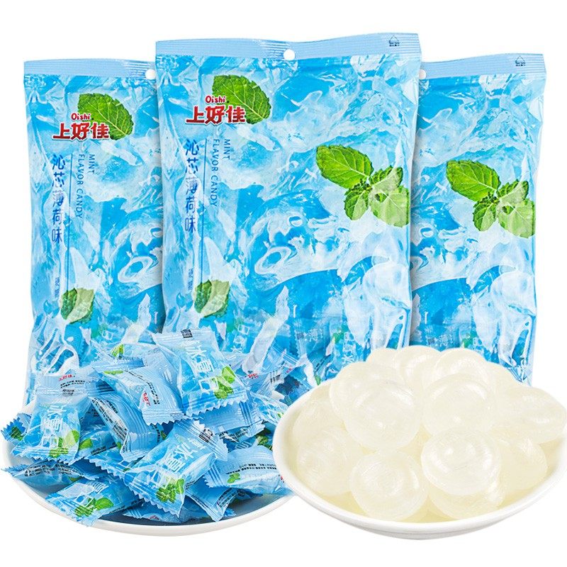 上好佳薄荷糖无强劲清凉薄荷味500g袋装硬糖果清新口气休闲小零食
