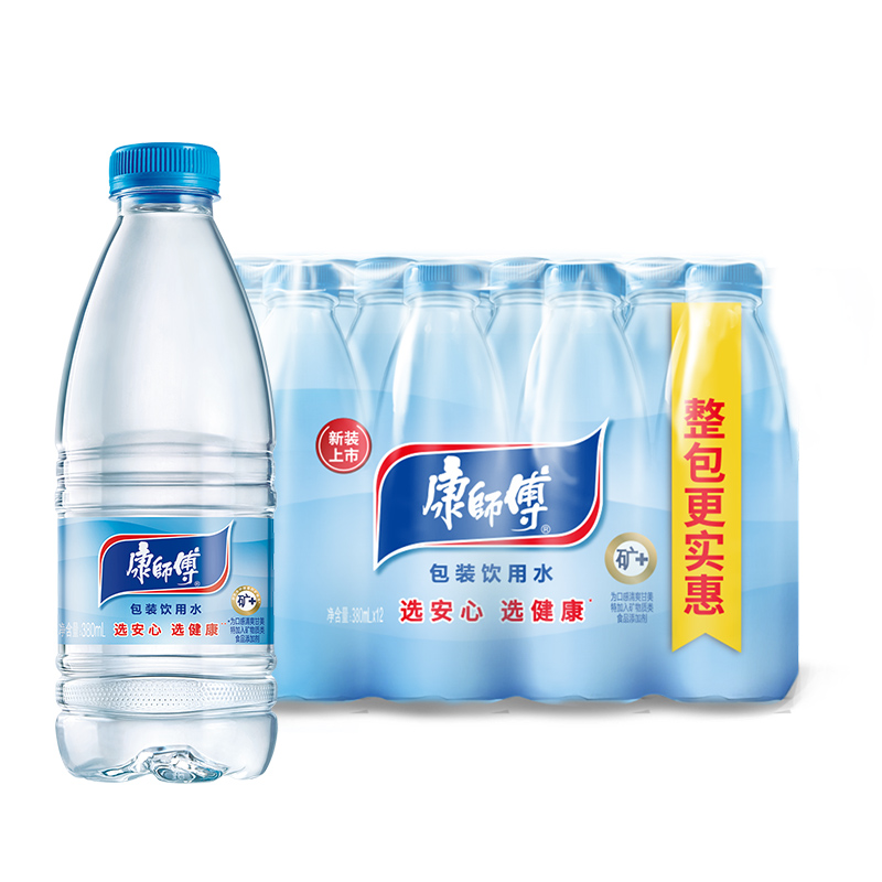 康师傅矿泉水380mlX12瓶纯净水天然矿物质水矿+小包装饮用水