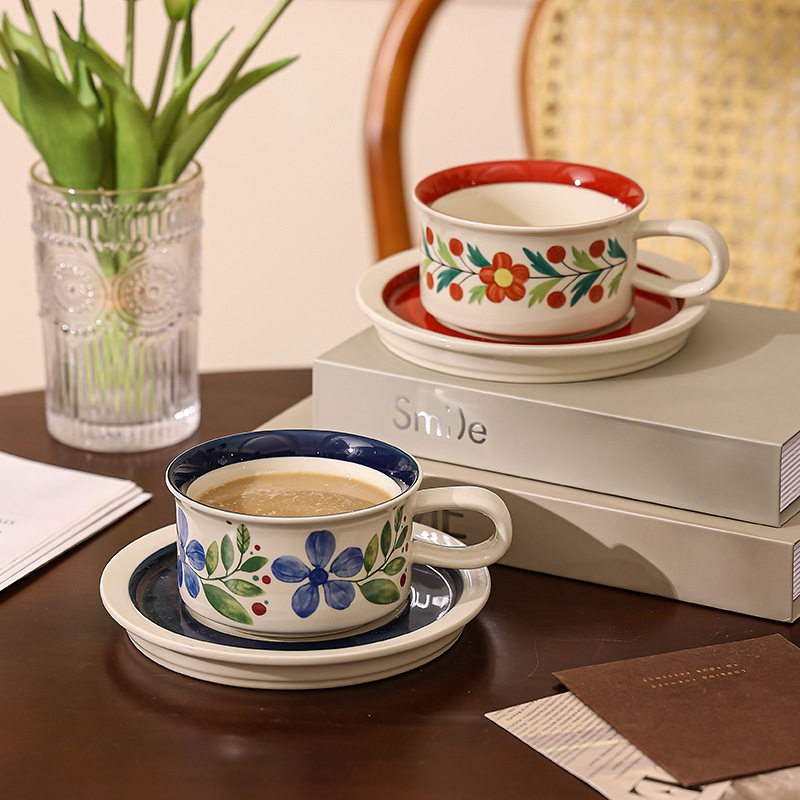 高级芬兰中古咖啡杯碟套装送礼高颜值陶瓷马克杯手绘风复古节日
