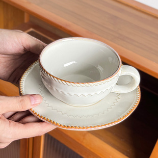 复古窑变咖啡杯碟拿铁杯拉花杯下午茶杯高颜值杯碟家用批发甜品盘