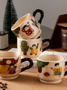 复古可爱男女孩陶瓷马克杯家用喝水牛奶早餐卡通杯创意高颜值批发