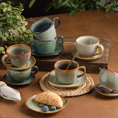 复古马克杯美式咖啡杯窑变陶瓷杯碟套装办公下午茶杯水杯情侣杯子