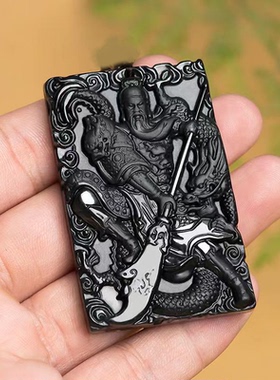 男士玉石关公项链吊坠挂件武神墨翠玉佩男【】翡翠墨翠冰种女款