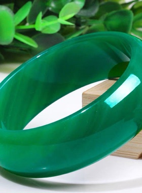 玉镯菠菜送女女友玉髓手镯绿天然证书绿送女款加厚加宽冰透手饰玛