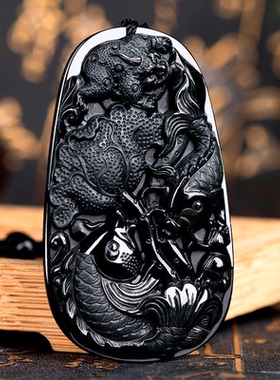 年年有余鱼牌女士墨翠坠男挂件A精雕货天然吊玉石招财男项链