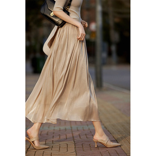 立体剪裁百褶裙 摇曳浪漫 显瘦纯色夏 光泽肌理褶皱半身裙 7个色