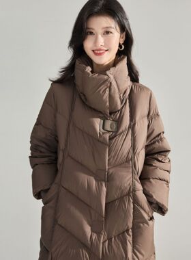 冬季高级感立领皮扣中长款极简大牌廓形加厚宽松羽绒服15965