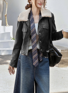 25秋冬新款·加绒加厚保暖皮衣外套短款时尚百搭气质上衣女29049