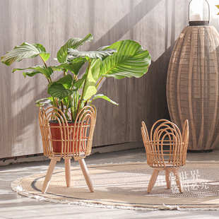 北欧风藤编落地花篮塑藤花盆花架小盆栽绿植套盆装饰花器家居客厅