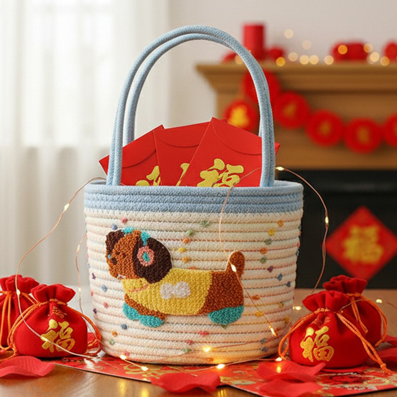 可爱腊肠狗提篮杂物收纳篮包芯棉绳手工工艺品摆件玄关挂篮收纳,收纳整理,其他收纳篮,淘宝优惠券,粉丝福利购,淘宝优惠卷