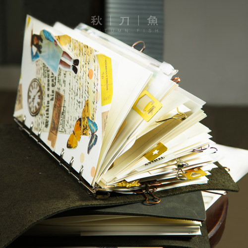 秋刀鱼牛皮活页本A5可定制墨绿