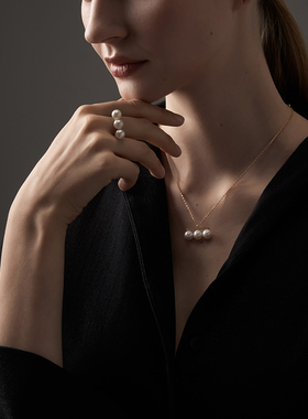 平衡木珍珠项链戒指淡水珍珠