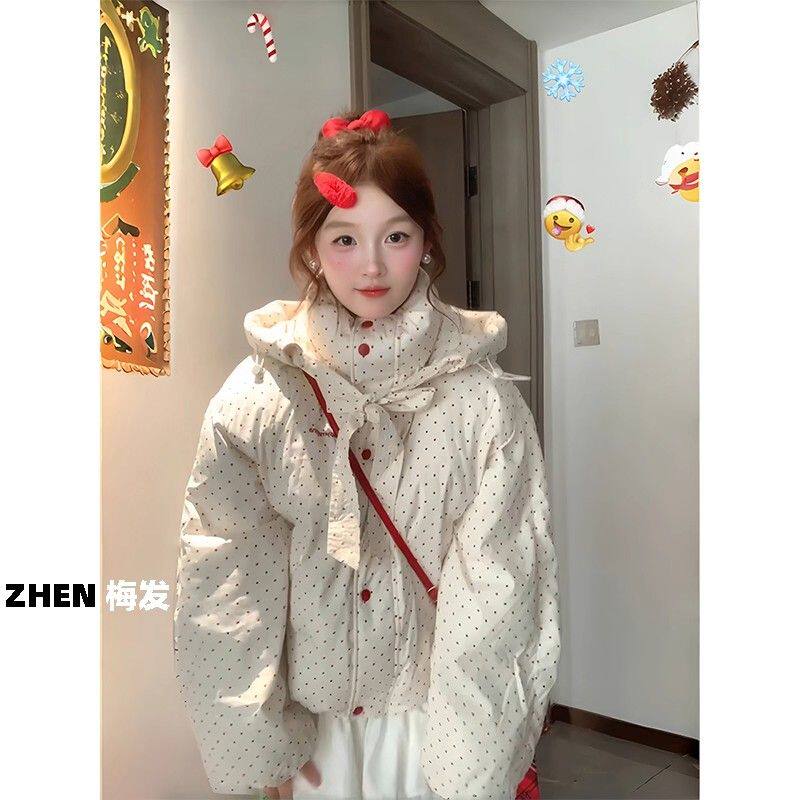 韩系学院风甜美波点羽绒棉服女冬棉衣/棉服