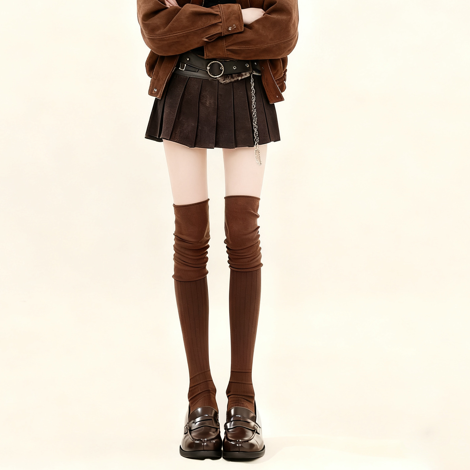 堆堆过膝袜秋冬保暖靴袜美拉德棕色长筒袜慵懒辣妹叠穿大腿袜子女