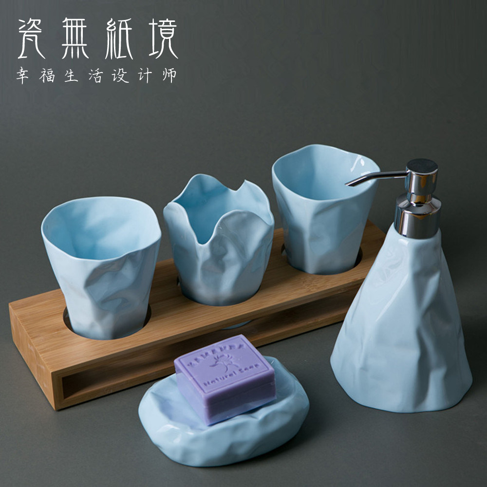 陶瓷卫浴五件套骨瓷杯情侣杯刷牙杯漱口杯套件洗漱套装浴室用品