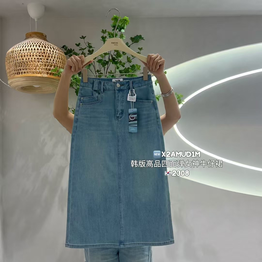 韩国2025春夏新品薄款气质后开衩柔软透气高腰显瘦直筒牛仔半身裙