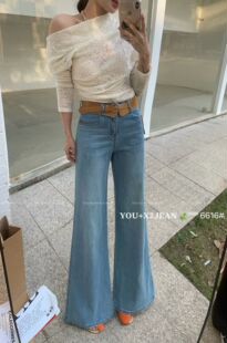 2026春季新款浅色不贴腿高腰显瘦百搭四面弹直筒拖地微喇牛仔裤女