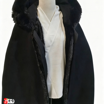 黑色斗篷大衣冬季披风加绒加厚
