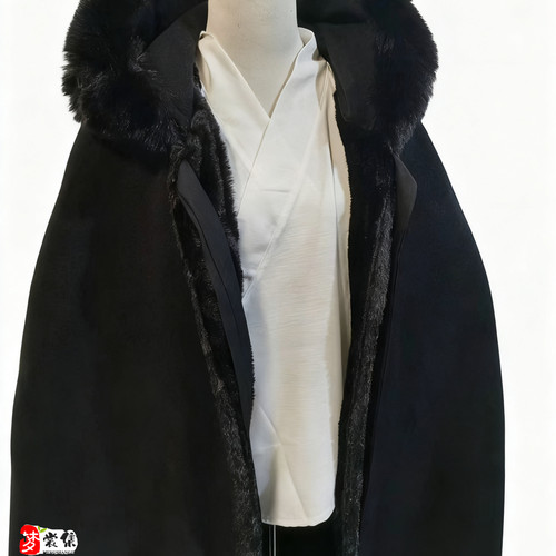 黑色斗篷大衣冬季披风加绒加厚