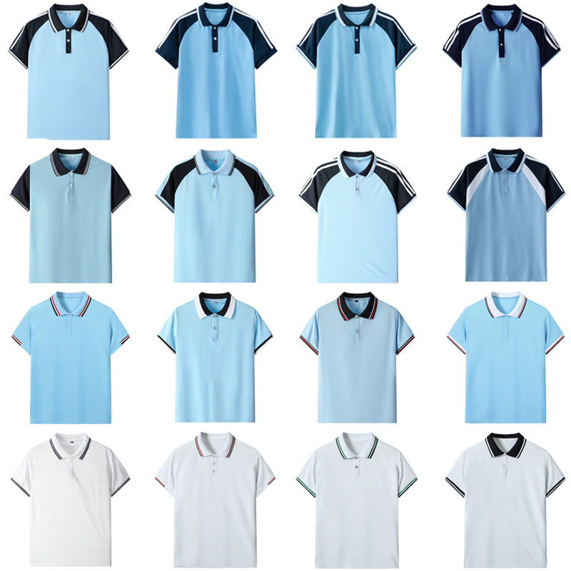 中小学生短袖校服夏季POLO衫班服上衣初高中生浅蓝色T恤运动裤子图片