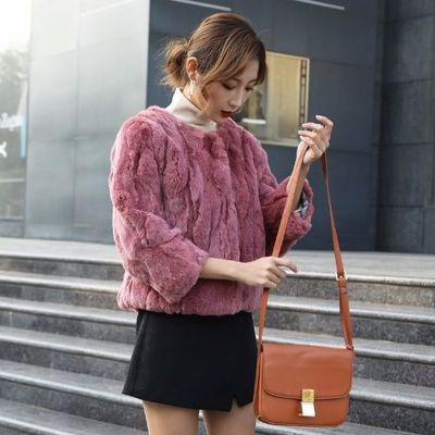 新品原装獭兔毛皮草外套女短款韩版宽松大码装七分袖皮毛一体式