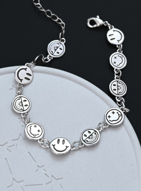 简约个性笑脸表情包闺蜜手链女ins小众设计感复古网红手饰