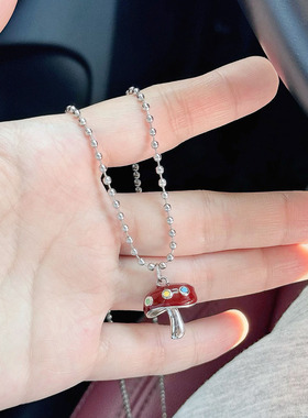 韩风滴釉彩色蘑菇项链