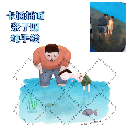 亲子照片转手绘插画设计儿插图绘本全家福卡通定制作q版头像纪念