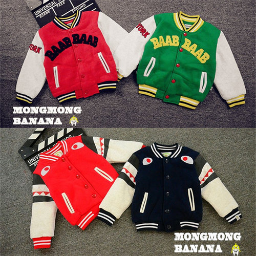 经典APE ZOO童装冬季加厚加绒棒球服上衣休闲夹克保暖棉服外套
