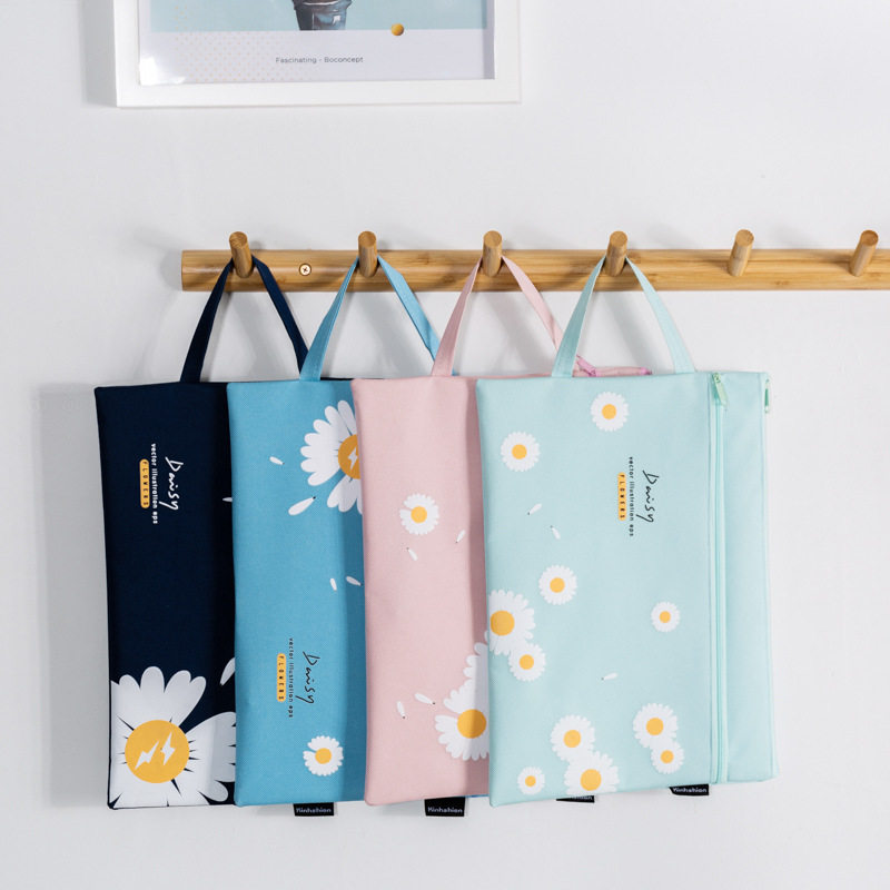 小雏菊文件袋手提牛津布防水收纳袋双层学生试卷资料拉链袋可定制