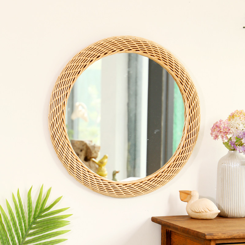 藤编化妆梳妆镜墙面装饰挂件壁饰客厅民宿手工编织创意艺术镜装饰