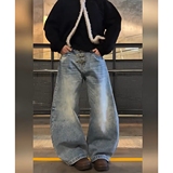 现货男女宽松金属扣牛仔裤拖地8046P53，男装牛仔裤，星座517-5