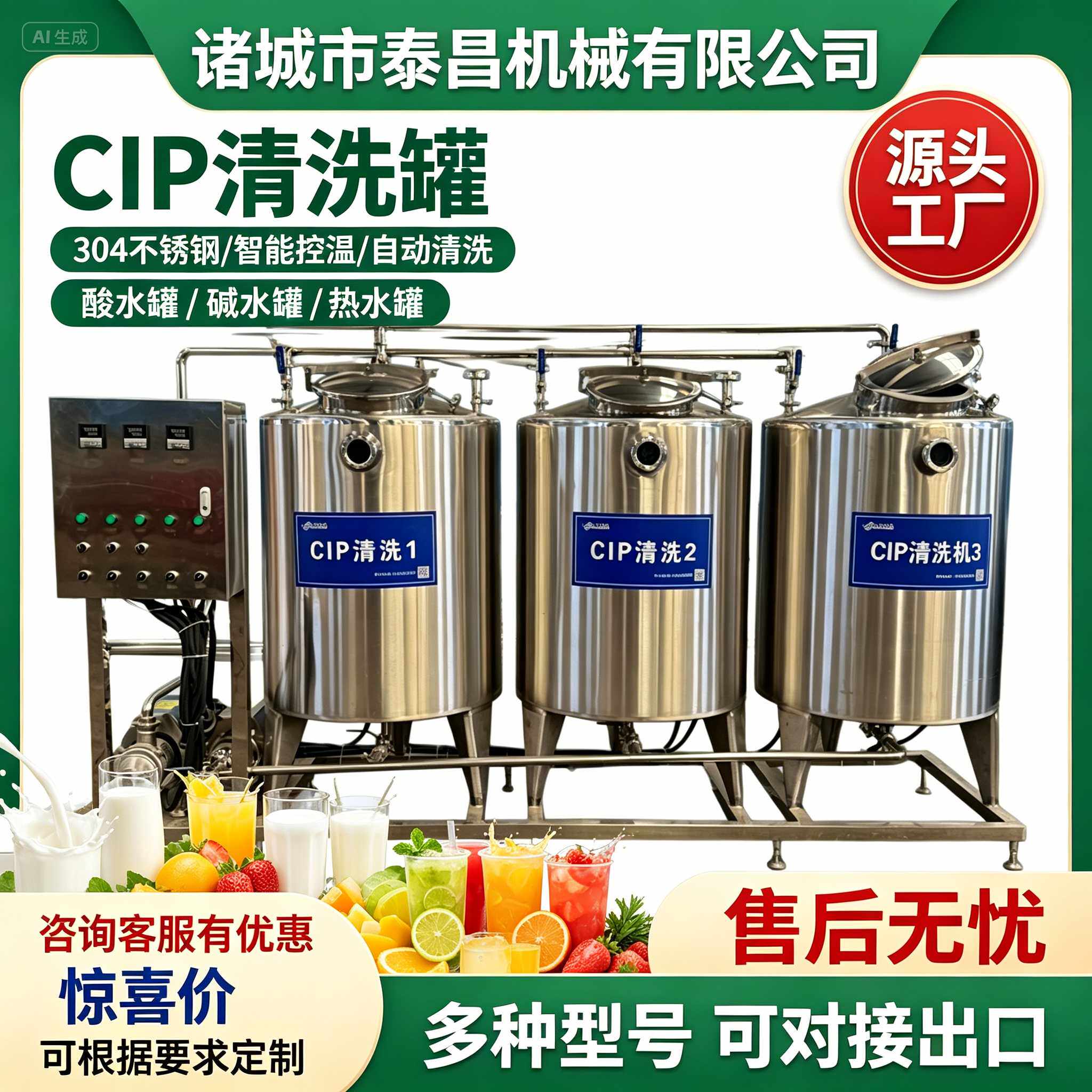 cip清洗系统机组设备自动分体式CIP清洗机移动式管道冲洗酸碱设备