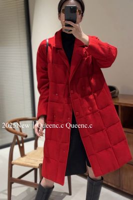 欧洲站2025冬季新款欧货时尚休闲百搭显瘦长款鹅绒羊毛服女外套