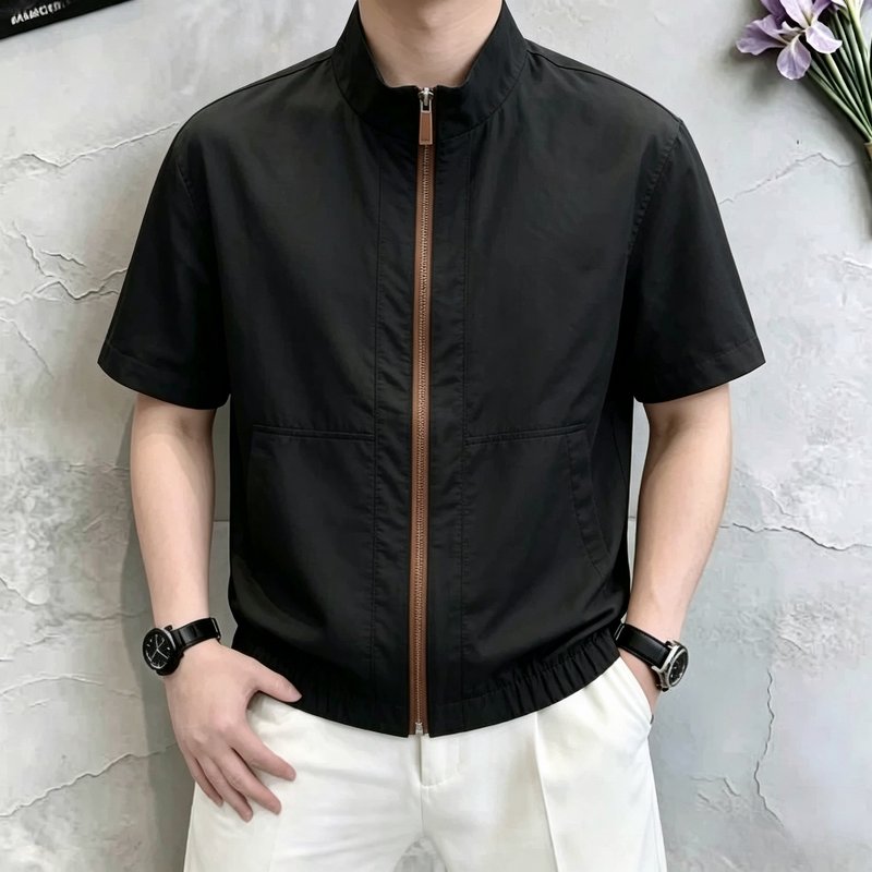 老钱风短袖男款衣服夏季薄款外套上衣拉链2026新款休闲高级感轻奢图片
