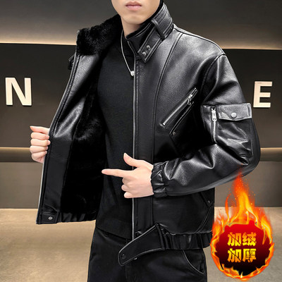 皮夹克男款2025新款皮衣外套冬装加厚加绒痞帅风拉链立领潮流机车