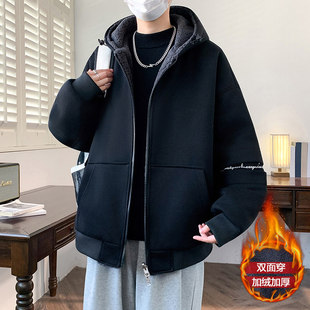 加绒卫衣男款加厚绒冬超厚重磅外套连帽2025新款衣服冬装羊羔绒