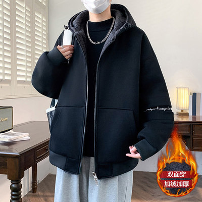 加绒卫衣男款加厚绒冬超厚重磅外套连帽2025新款衣服冬装羊羔绒