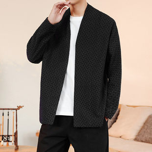 棉麻衣服男款外套夹克亚麻2026新款新中式男装中国风无领仙风道骨