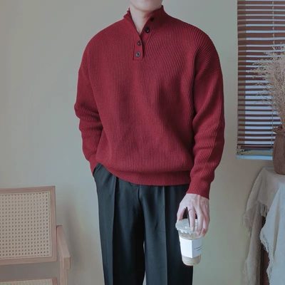 半高领立领毛衣男款2025新款秋冬高级感老钱风男装轻奢针织衫复古