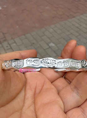 新款设计999足银波浪纹吉言开口手镯情侣同款母女款保真支持检测