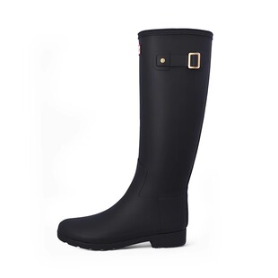 HUNTER女Refined防水雨靴时尚哑光金色扣轻奢精致高筒长靴