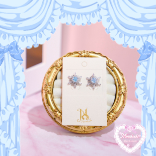 “冰封蓝香”玫瑰切超闪锆瑛石雪花银饰耳钉华丽重工款Minakochi