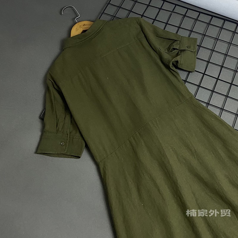 Original d   Real shooting ! summer ma'am Lapel Short sleeve Shirt skirt easy leisure time bow fashion Cotton and hemp Dress