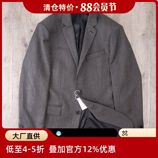 意大利羊毛牛角扣灰色钢花呢春复古粗花呢格子西装男修身西服外套