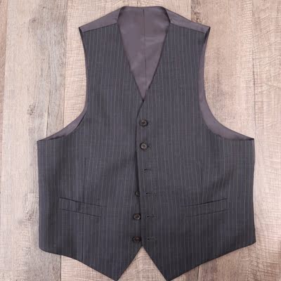 两色106cm羊毛绅士灰色单排扣男西装V领马甲春商务休闲时尚英伦