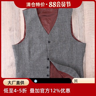 英伦绅士灰色亲王格羊毛复古免熨烫男蓝商务西装正装马甲修身