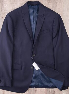 意大利100%羊毛麻呢衬薄呢大杨创世工厂出品男藏蓝休闲西服西装