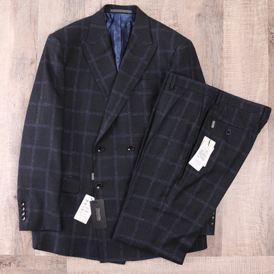 英国多美羊毛牛角扣麻衬双排扣